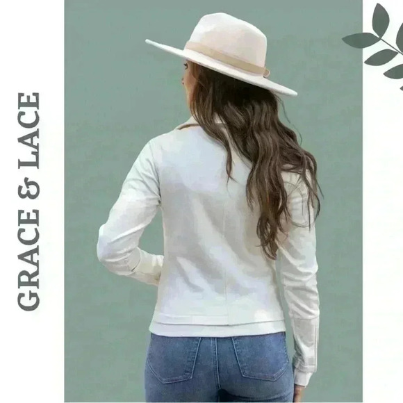 Grace @ Lace Move Free Leather Like Cream Knit Motorcycle Jacket Size XXL - Picture 2 of 12